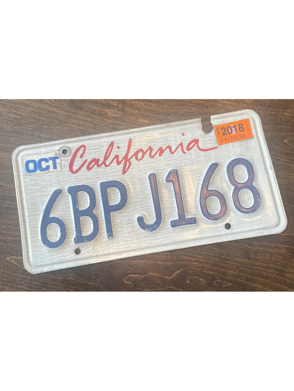 License Plate California CA Cali USA American Vintage Expired 2018 6 BPJ 168